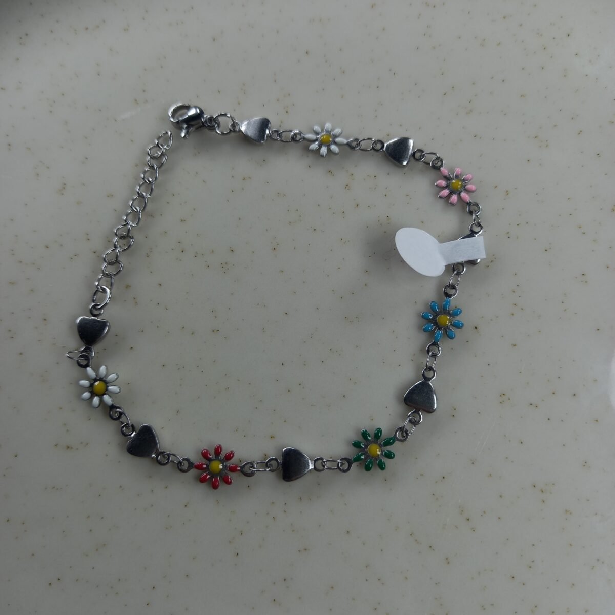 Pulsera Tifany con corazon y margaritas multicolores. - Imagen 2
