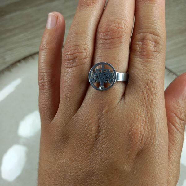 Anillo Con Forma y Strass Blanco - Arbol