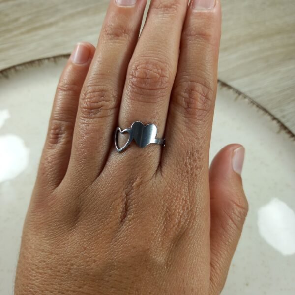 Anillo Doble Corazon Liso y Calado