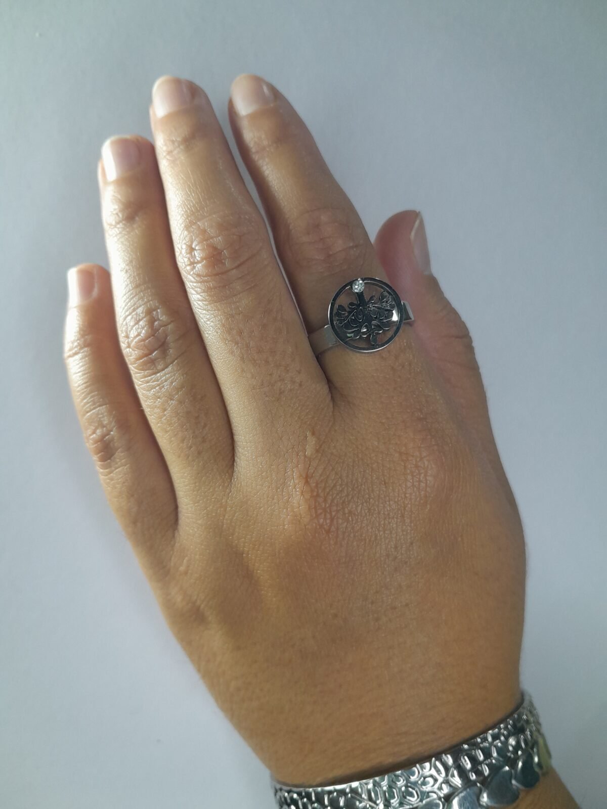 Anillo Árbol con Strass Blanco