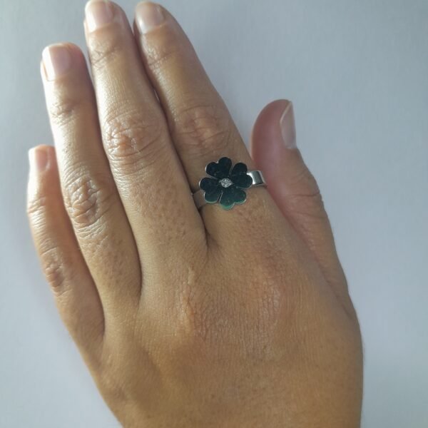 Anillo Trebol con Strass Blanco
