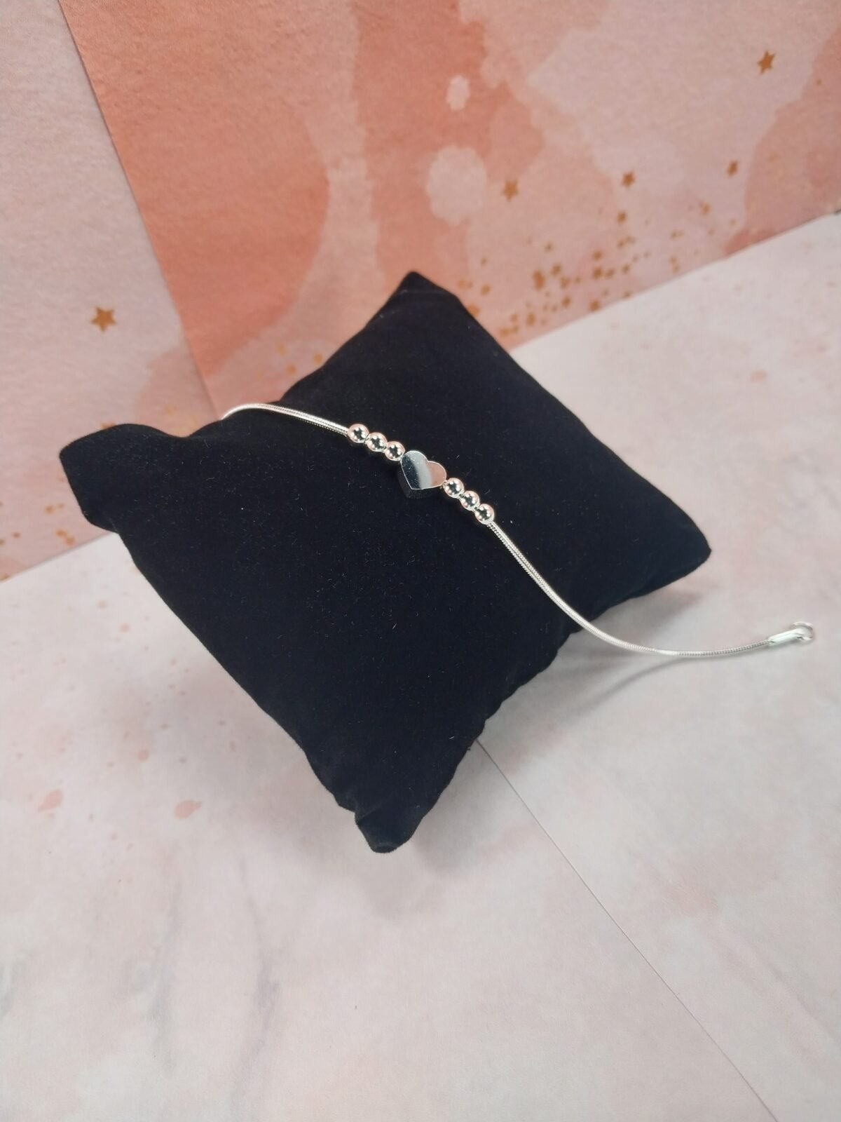 Pulsera Cola de Ratón + Bolitas + Dije Corazón