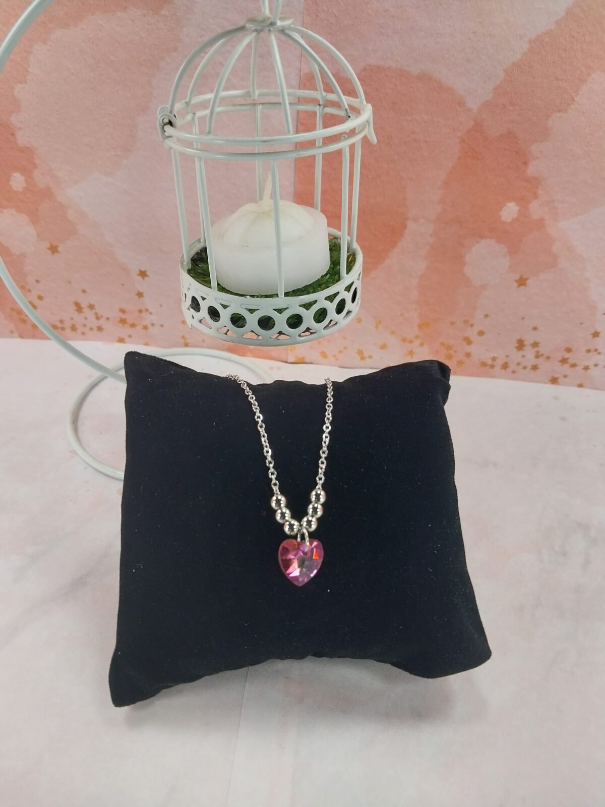 Collar Quirúrgico dije Corazón Fucsia + Bolitas