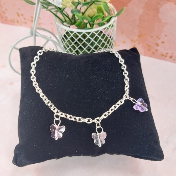 Pulseras Forzada + dije Maripositas Rosadas - Blanco - Lila