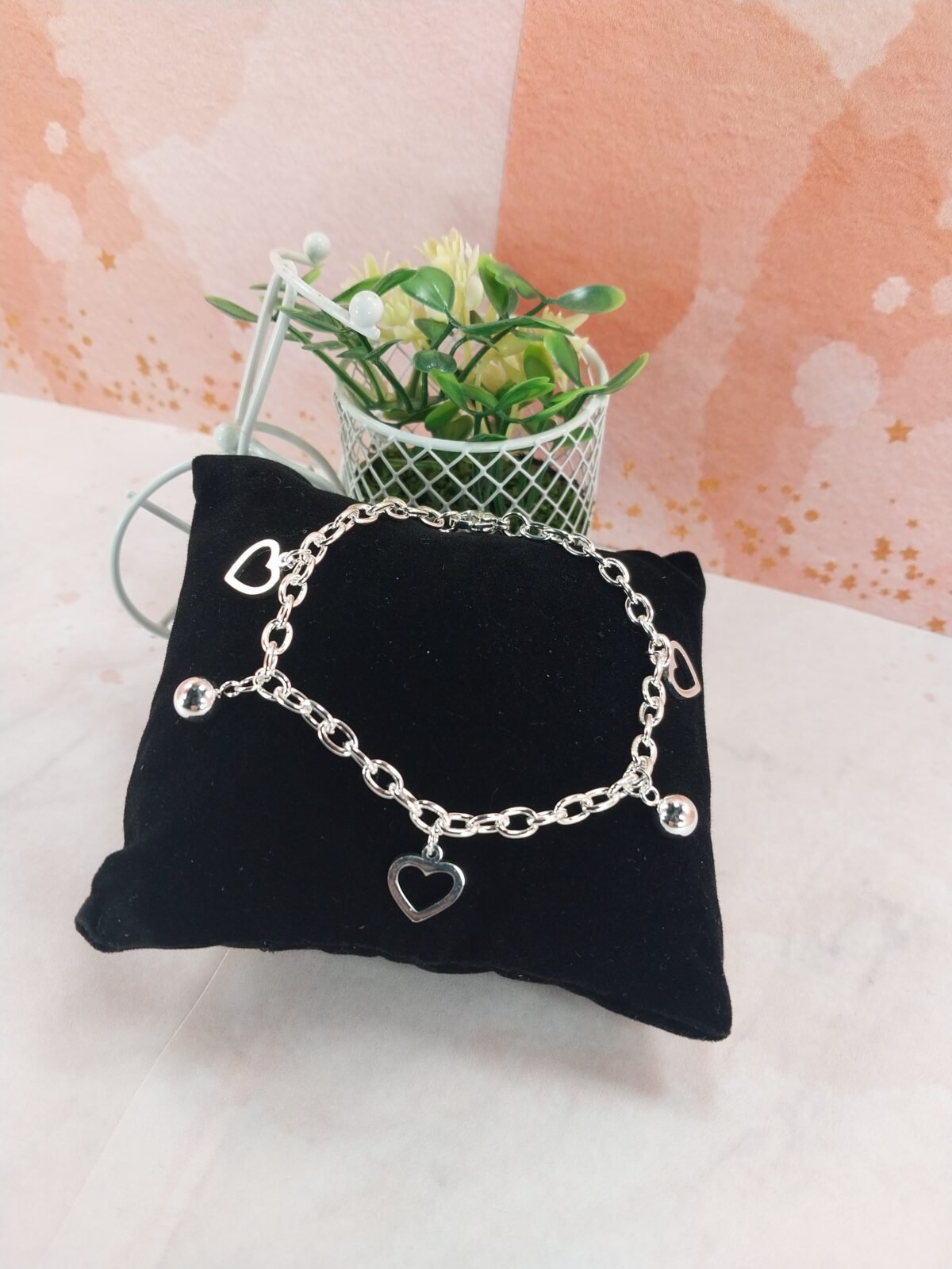 Pulsera Edem Bolitas + Dije Corazon Calado