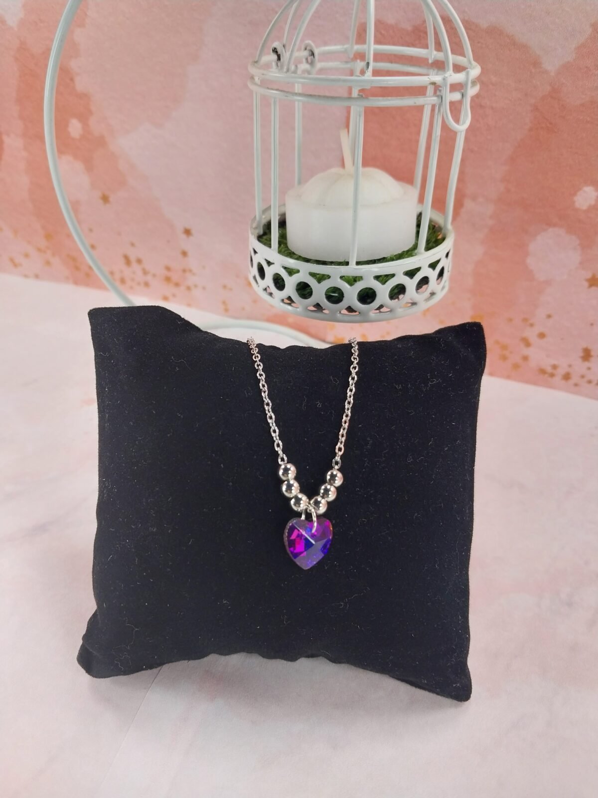 Collar Q. Bolitas + sw Corazón Azul/ Violeta