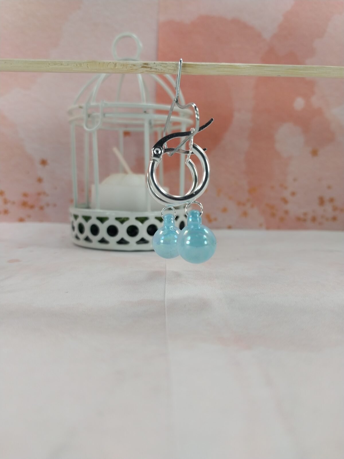 Argollas + Bolitas Metalizado - Celeste
