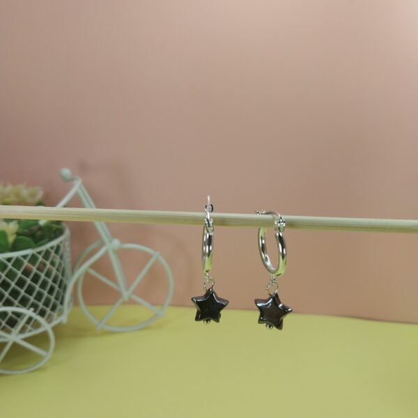 Argollas + Dije Estrella Metalizada Negro