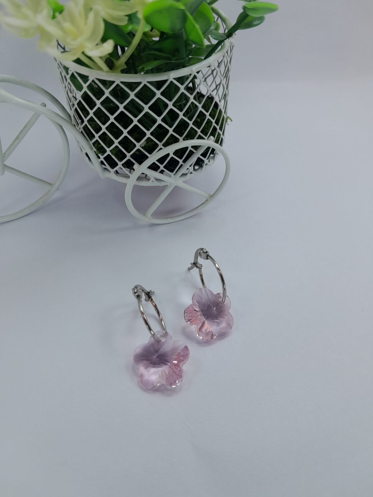 Argolla fina dije cristal  - flor rosa