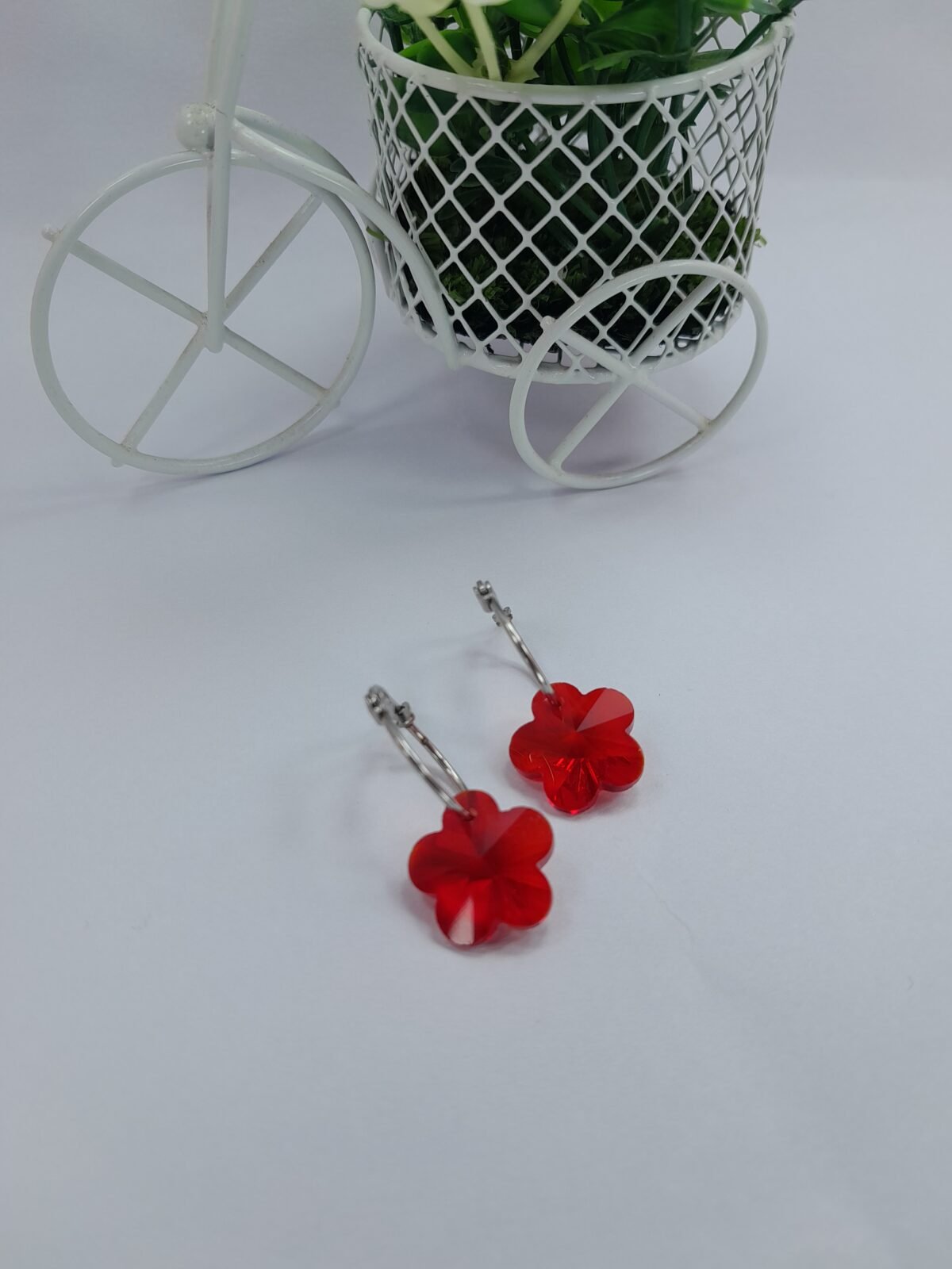 Argolla fina dije cristal  - flor roja