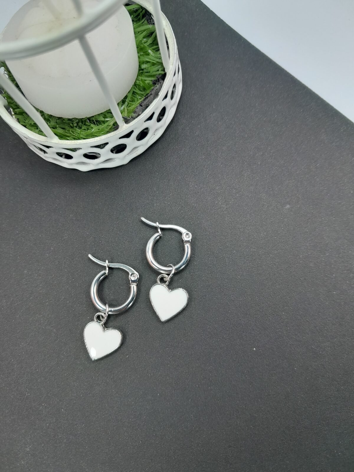 Argolla corazón esmaltado - Blanco