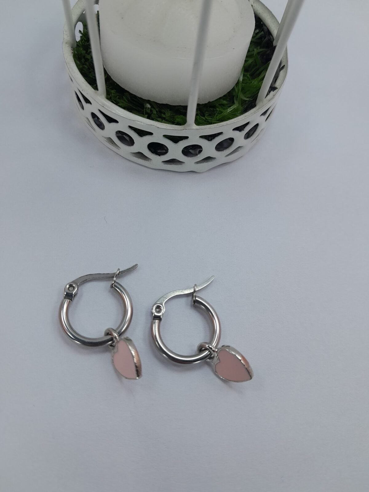 Argolla mini corazón esmaltado  - rosa