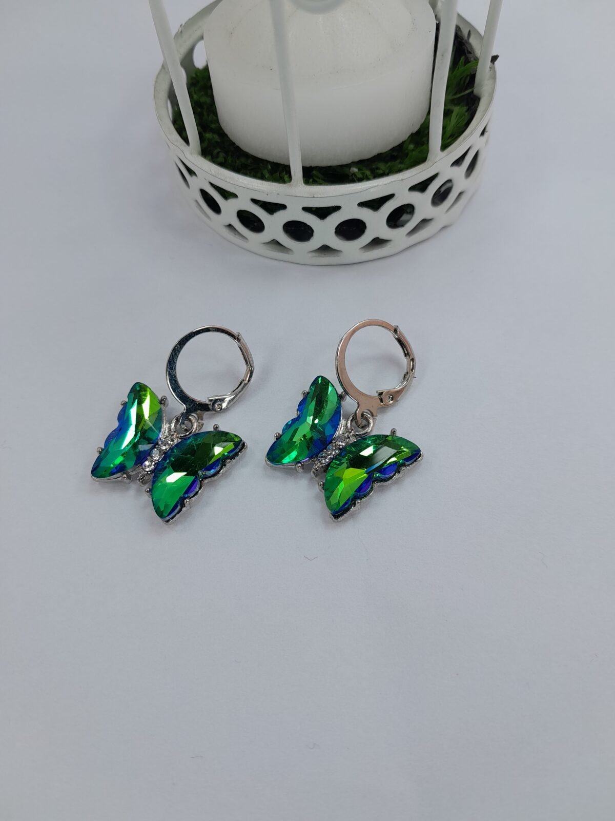 Argolla bisagra dije mariposa cristal  - verde/azul