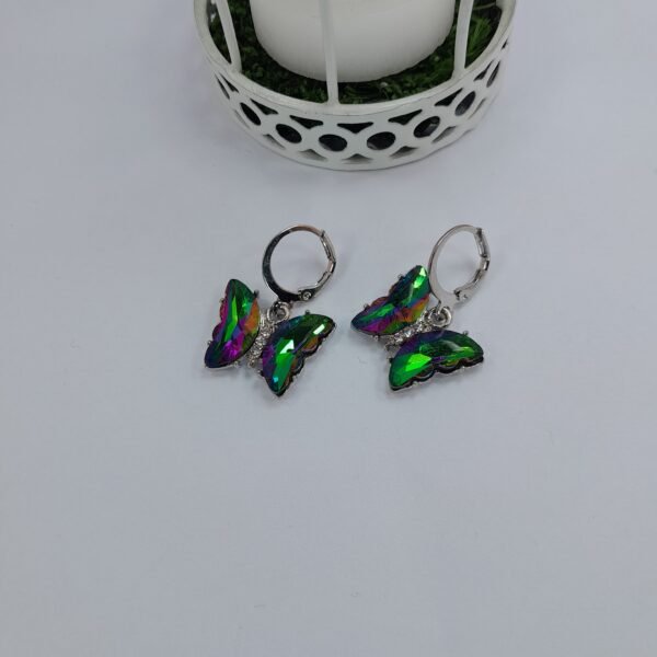 Argolla bisagra dije mariposa cristal  - verde/violeta