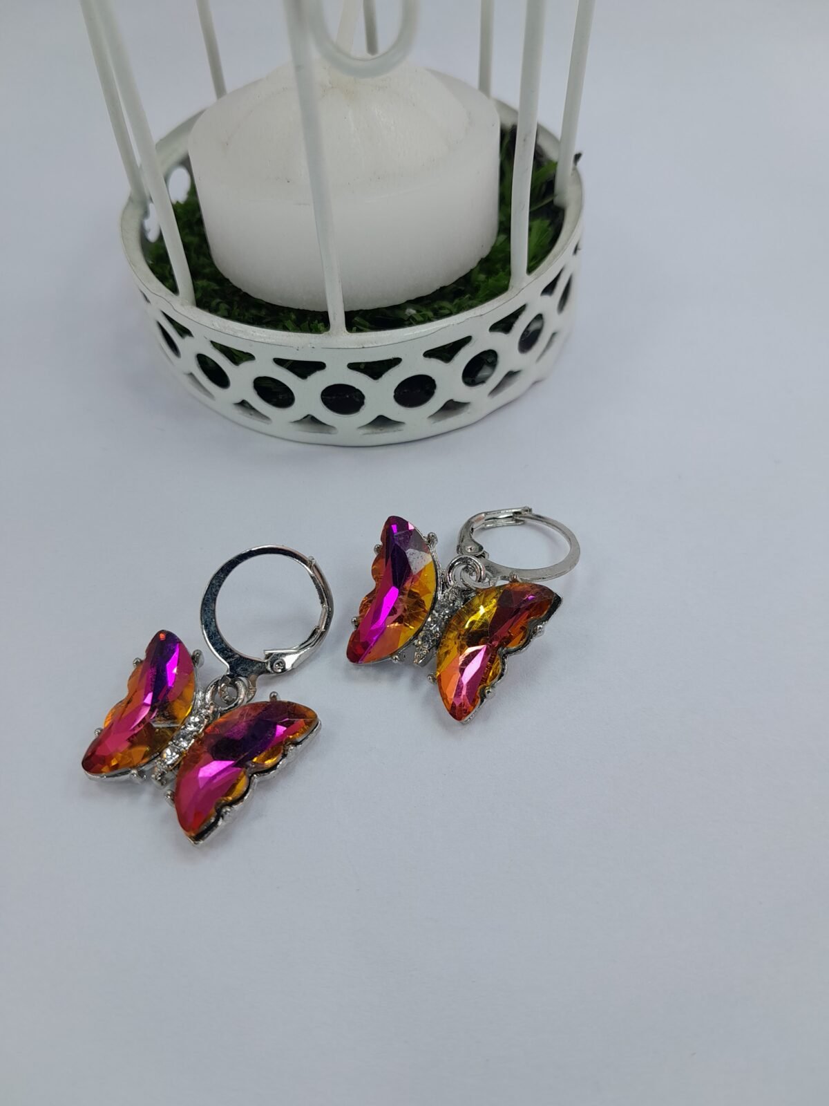 Argolla bisagra dije mariposa cristal  - rosa/naranja