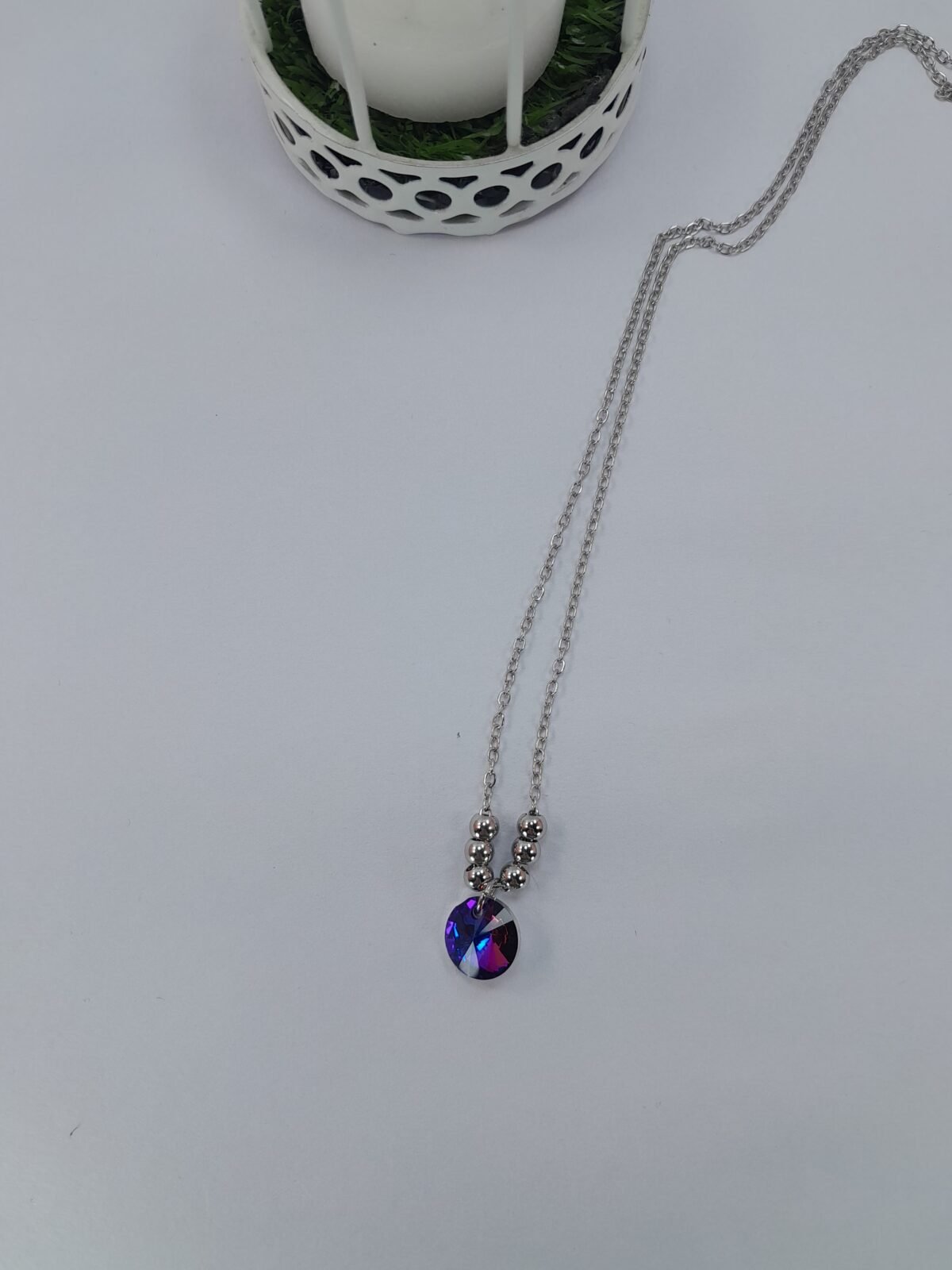 Collar+ Dije Circulo Violeta/ Azul + Bolitas