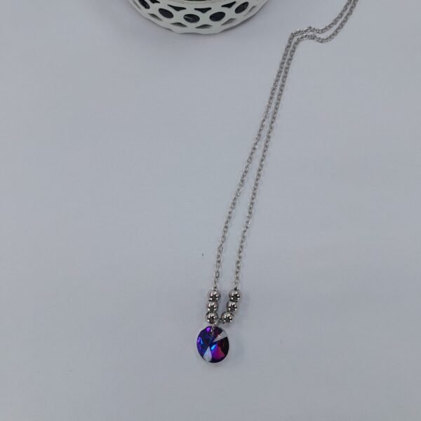 Collar+ Dije Circulo Violeta/ Azul + Bolitas