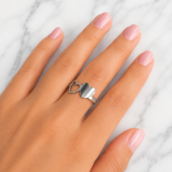 Anillo Doble Corazon Liso y Calado