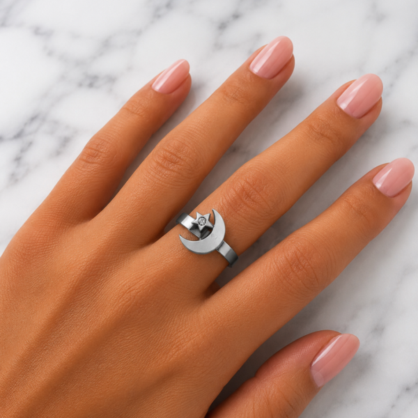 Anillo Luna y Estrella con Strass  Blanco