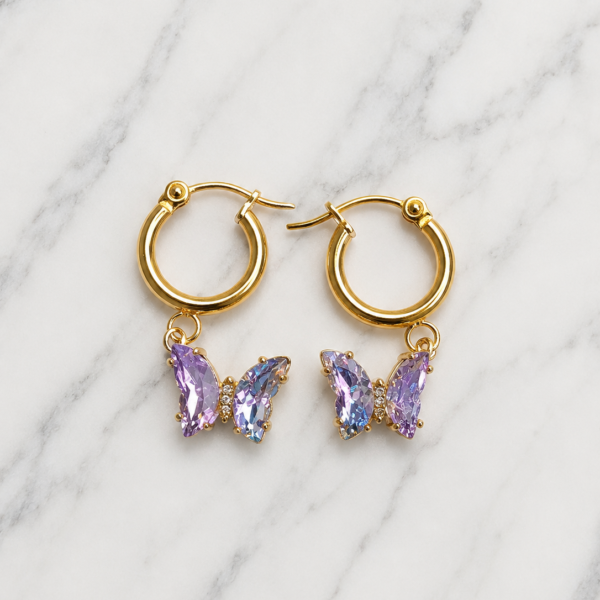 Argollas Doradas Butterfly - Violeta/Celeste